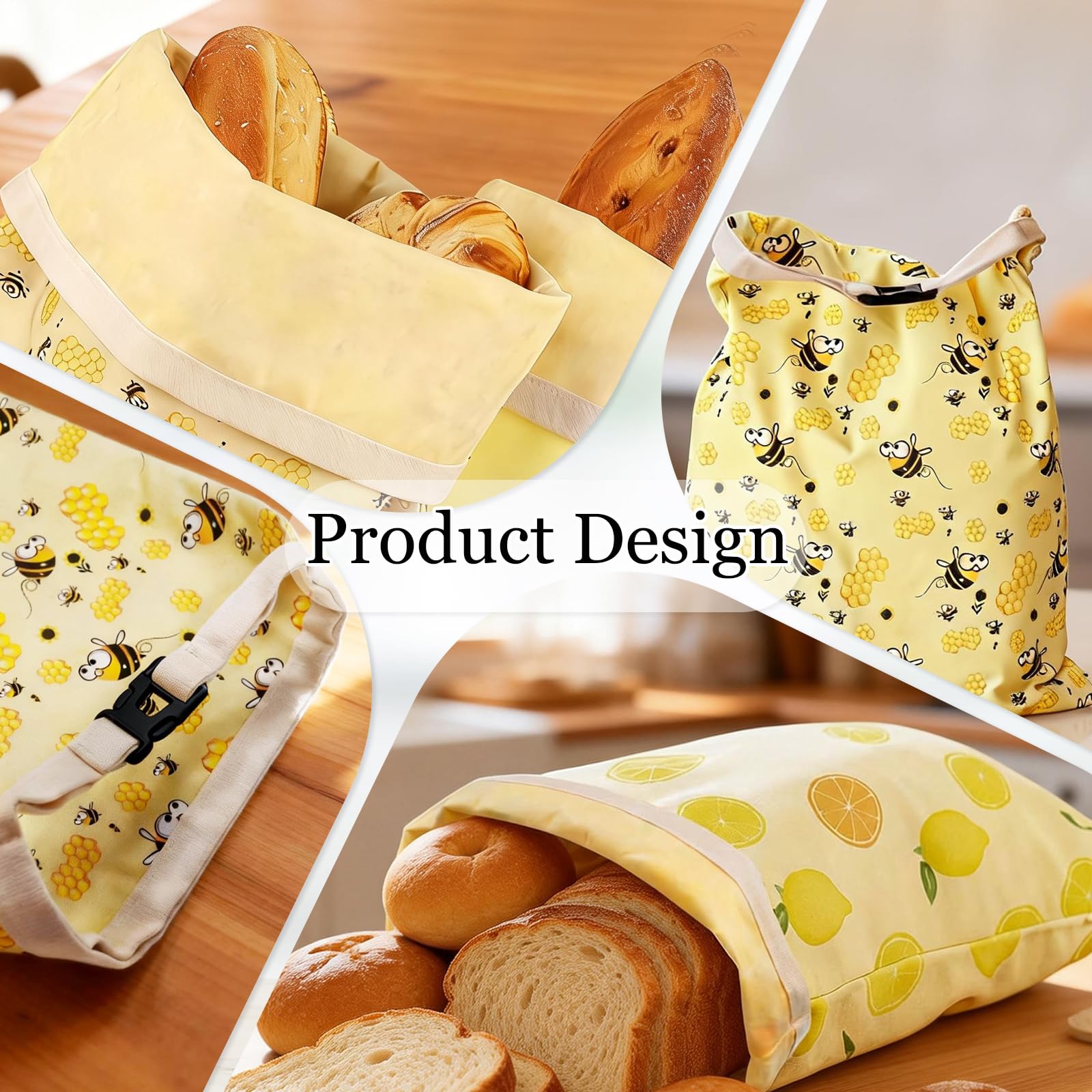2 Pack Reusable Beeswax Bread Bags, Natural Beeswax-Lined Cotton Bread Bags for Homemade Sourdough Bread, Large Storage Bags to Keep Bread Fresh for Freezer, Plastic-Free Storage, Washable
