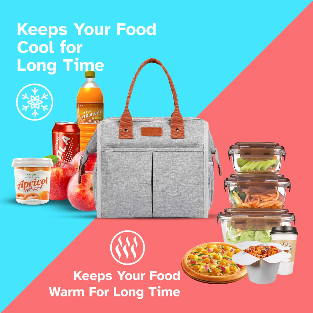 Lunch Bag for Women & Men, Insulated Lunch Box Cooler Tote Bags, Adult Reusable Lunch Boxes with Water Resistant for Work, Travel and Picnic (Grey)
