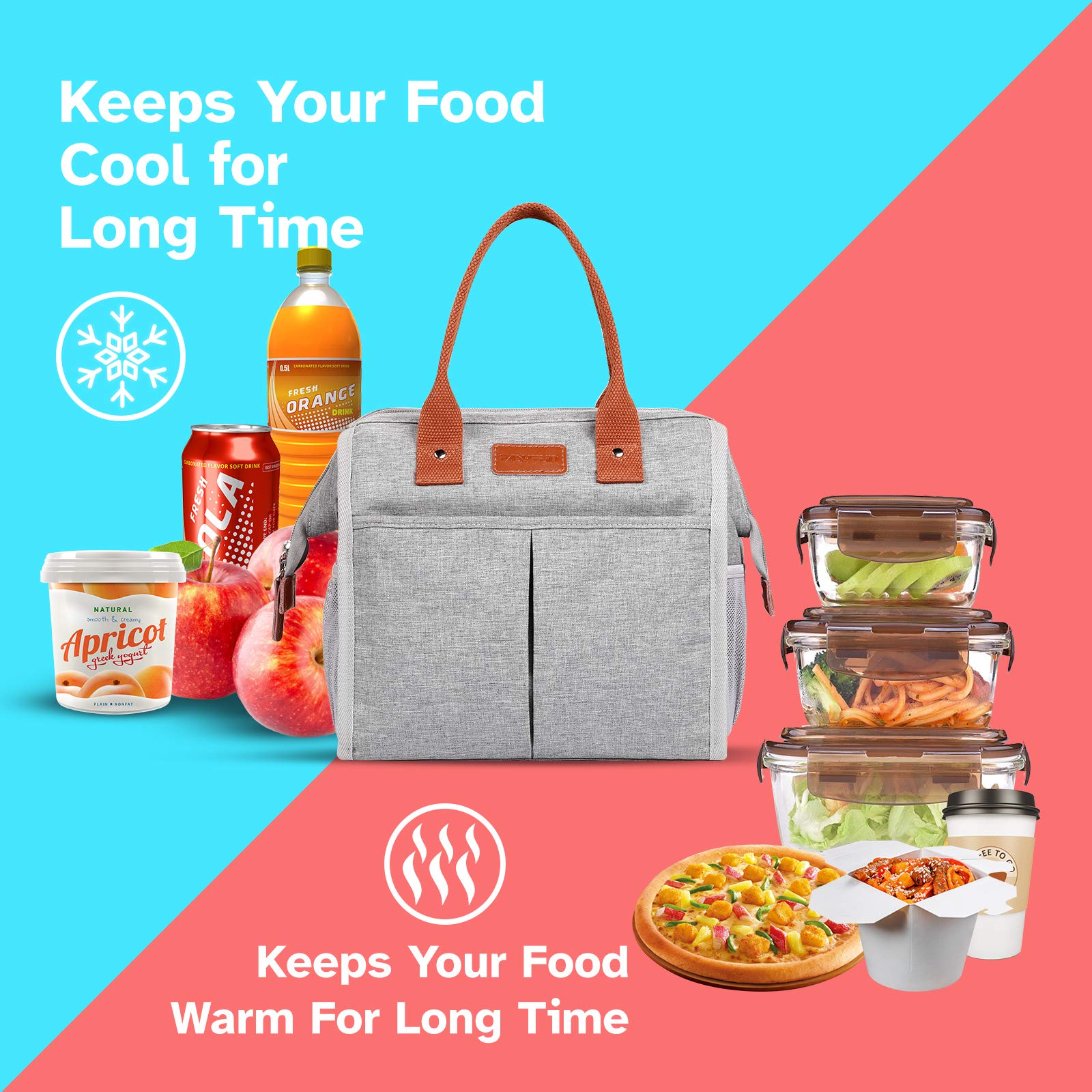 Lunch Bag for Women & Men, Insulated Lunch Box Cooler Tote Bags, Adult Reusable Lunch Boxes with Water Resistant for Work, Travel and Picnic (Grey)