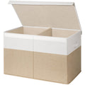 INDRESSME 25"x13"x16" Large Storage Box, Collapsible Bins with Lids, Chest for Living Room, Storage Baskets for Blankets, Books, Clothes (Beige & White)
