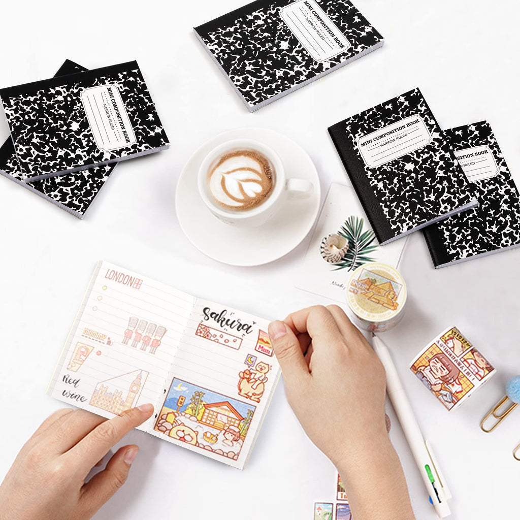feela Mini Composition Notebook, Cute 30 Pack Black Narrow Ruled Mini Composition Books Bulk, Small Pocket Marble Journal Notebooks for Kids Students College Office, Pocket Size 4.5 x 3.25 in