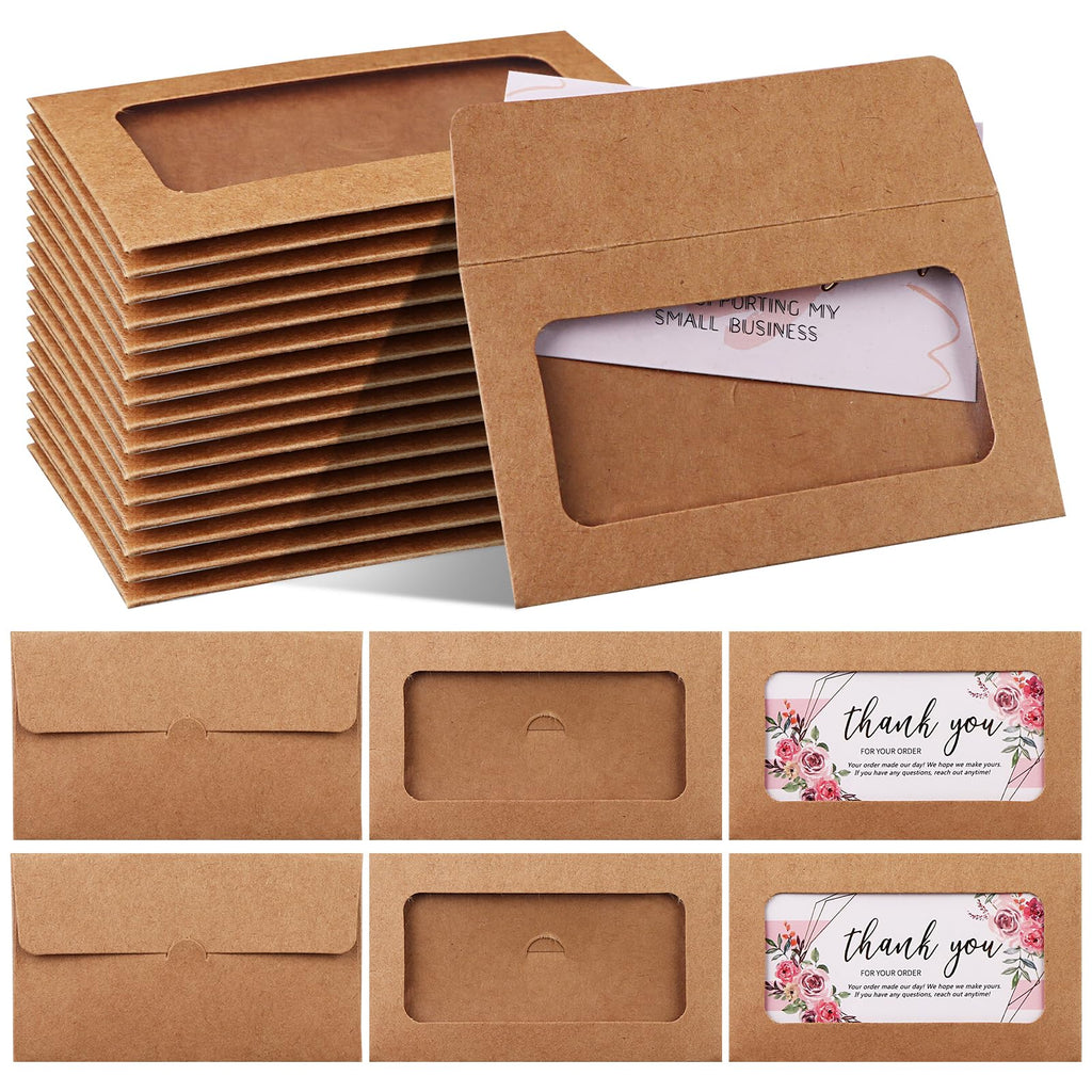 GANGBARU 120 Packs Window Card Envelopes Bulk Small Kraft Color Favor Card Sleeve Blank Certificates (Kraft)