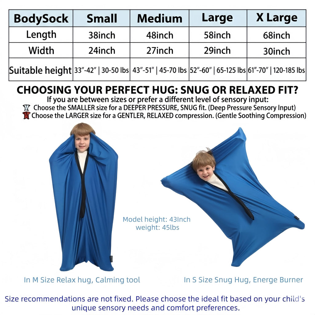 Hugsmiling Body Sock Sensory Kids, Medium, Good for Height: 43～51 inchs, Cozy Fabric with Strong Stitching (Classic Blue)