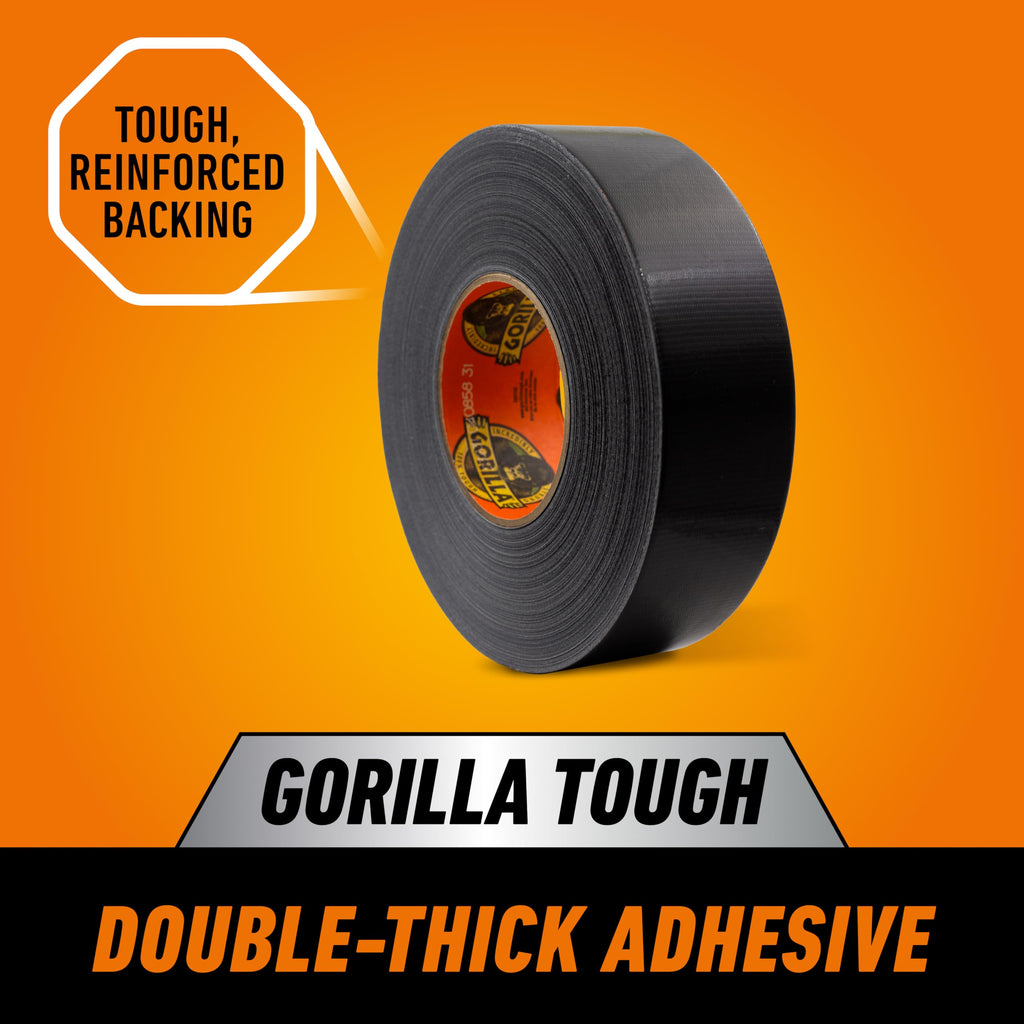 Gorilla Tape, Duct Tape, Utility Tape, Triple Layer Strength, Indoor & Outdoor, Weather Resistant Shell, 1.88 in x 50 yd, Black, (Pack of 1)