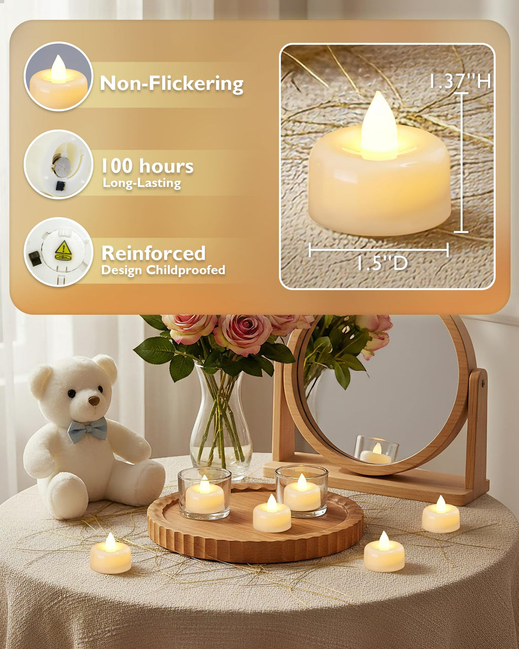 Amagic - Pack of 50 LED Flameless Candles Battery Operated Fake Electric Candles for Votive Candles Halloween Christmas Home Decor Wedding Table Decoration