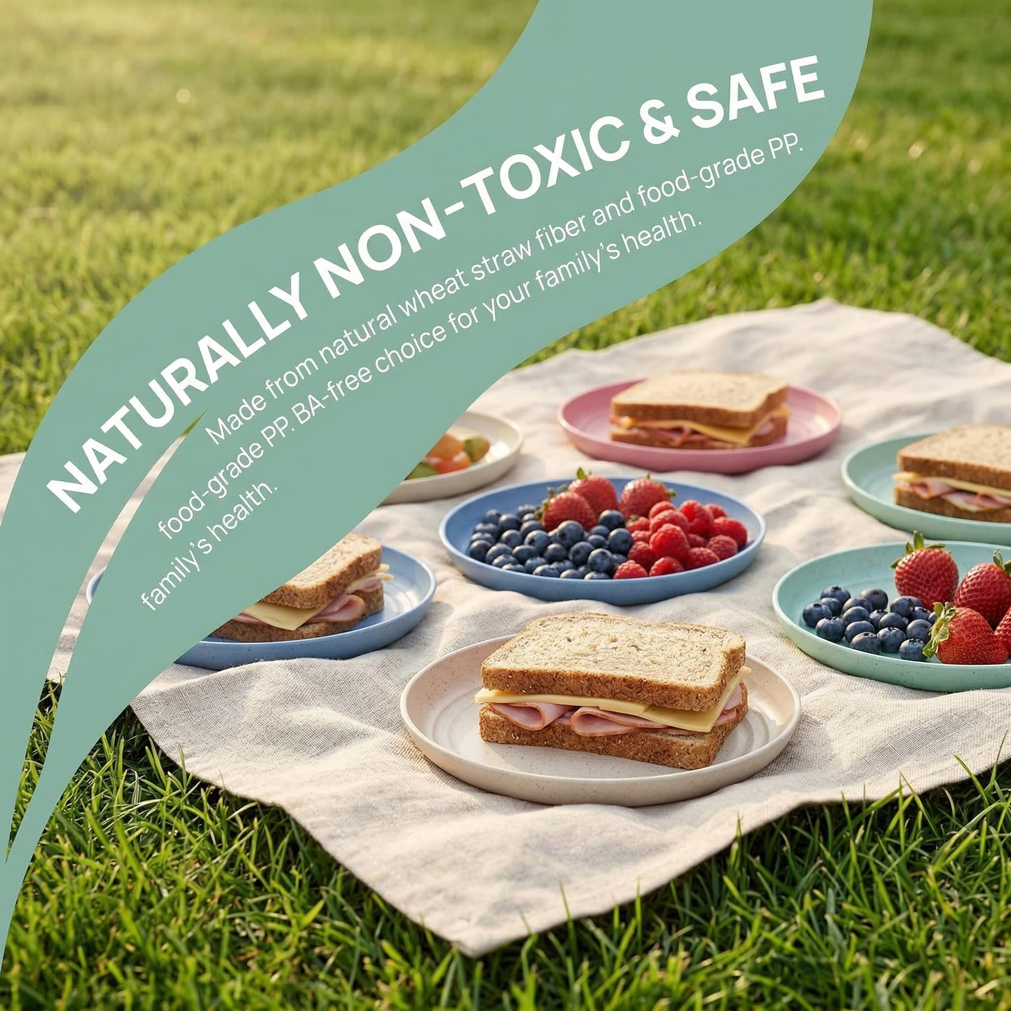 Nicunom 16 Pack Lightweight Wheat Straw Plates, 8" Unbreakable Dinner Plates, Dishwasher Microwave Safe Plates Dishes, Reusable Plate for Fruit Snack Container