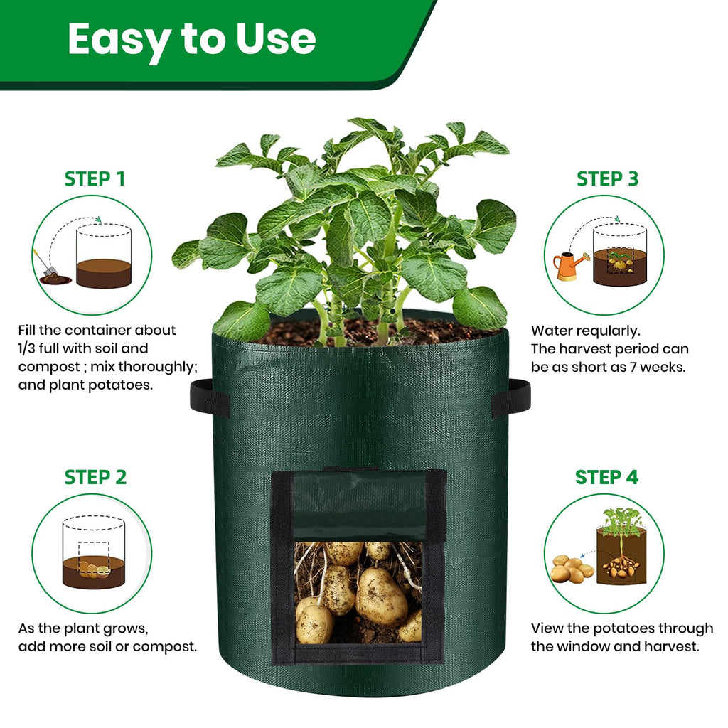 6 Pack Grow Bags, 10 Gallon Potato Growing Bags Durable PE Vegetable Planter Bag with Flap and Handles Large Garden Pots Potato Growing Containers for Vegetables, Fruits and More