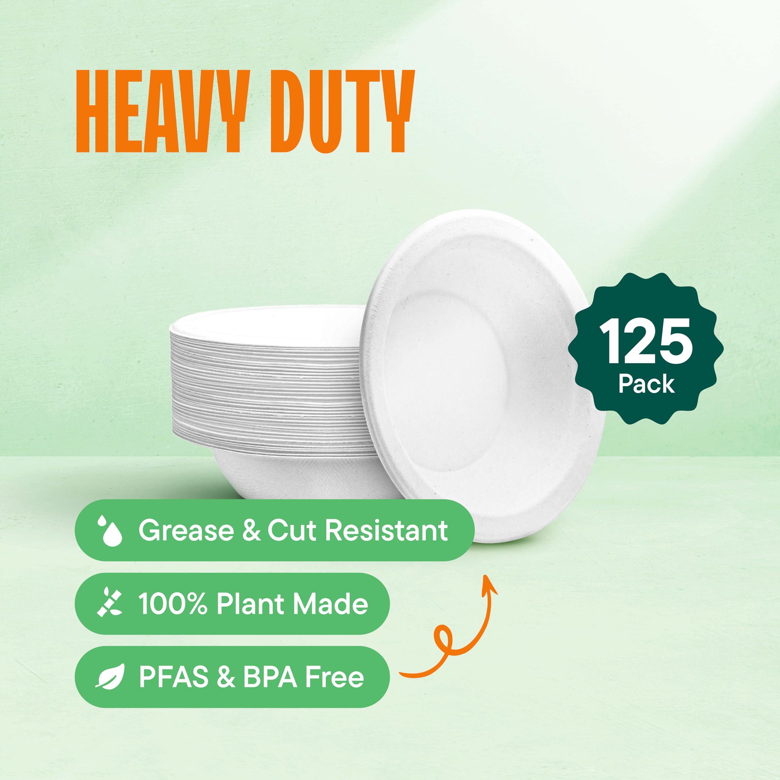 Stack Man 100% Compostable 12 oz Heavy-Duty Bowls [125-Pack] Eco-Friendly Disposable White Bagasse Bowl, Made of Natural Sugarcane Fibers - 12 Ounces Biodegradable Paper Bowls by