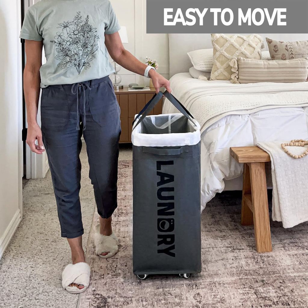 Goodpick 75L Large Laundry Hamper, Dorm Room Essentials, Laundry Basket with Wheels, Clothes Hamper with Removable Wash Bag for Bathroom, Grey