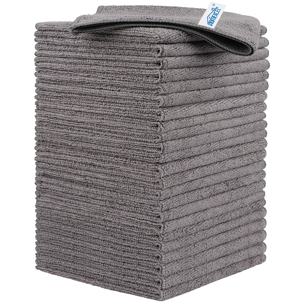 HOMEXCEL Microfiber Cleaning Cloths, 24 Pack Cleaning Towels for Kitchen, Lint Free, Scratch-Free, Highly Absorbent, and Reusable Cleaning Rags for House, Window and Glass, Cars, 11.5 X11.5 inch, Grey