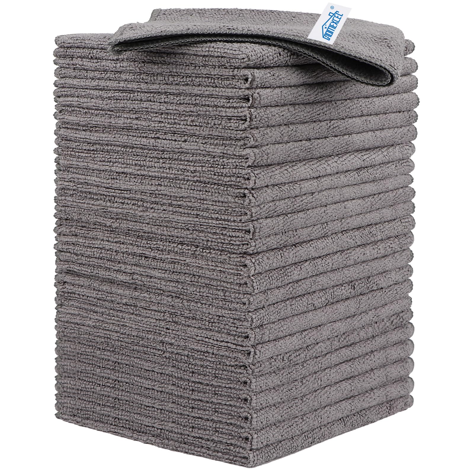 HOMEXCEL Microfiber Cleaning Cloths, 24 Pack Cleaning Towels for Kitchen, Lint Free, Scratch-Free, Highly Absorbent, and Reusable Cleaning Rags for House, Window and Glass, Cars, 11.5 X11.5 inch, Grey