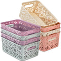 Frcctre 8 Pack Plastic Storage Baskets, Portable Small Pantry Organizer BasketS Bins with Handle, Stackable Household Organizers Nursery Basket for Home, Kitchen Cabinet Countertop Bedroom Bathroom