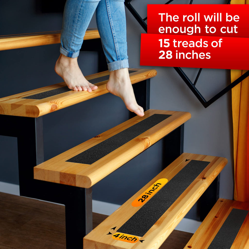 Grip Tape - Heavy Duty Anti Slip Tape for Stairs Outdoor/Indoor Waterproof Safety Non Skid Roll for Stair Steps Traction Tread Staircase Grips (Black, 4 Inch x 35 Feet)