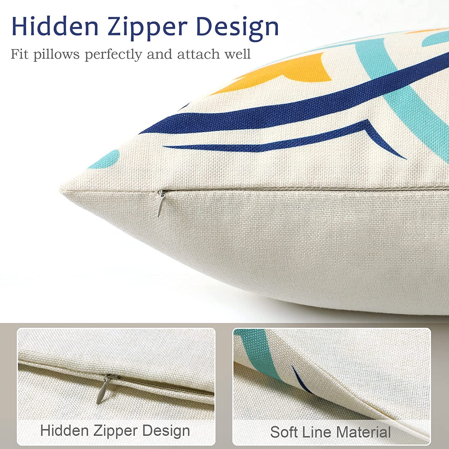 Dremisland Outdoor Throw Pillow Covers Waterproof Pillow Covers 18x18 Set of 4 Boho Linen Throw Pillow Covers Modern Blue Decorative Pillow Case for Patio Garden Balcony Couch Deck Chair