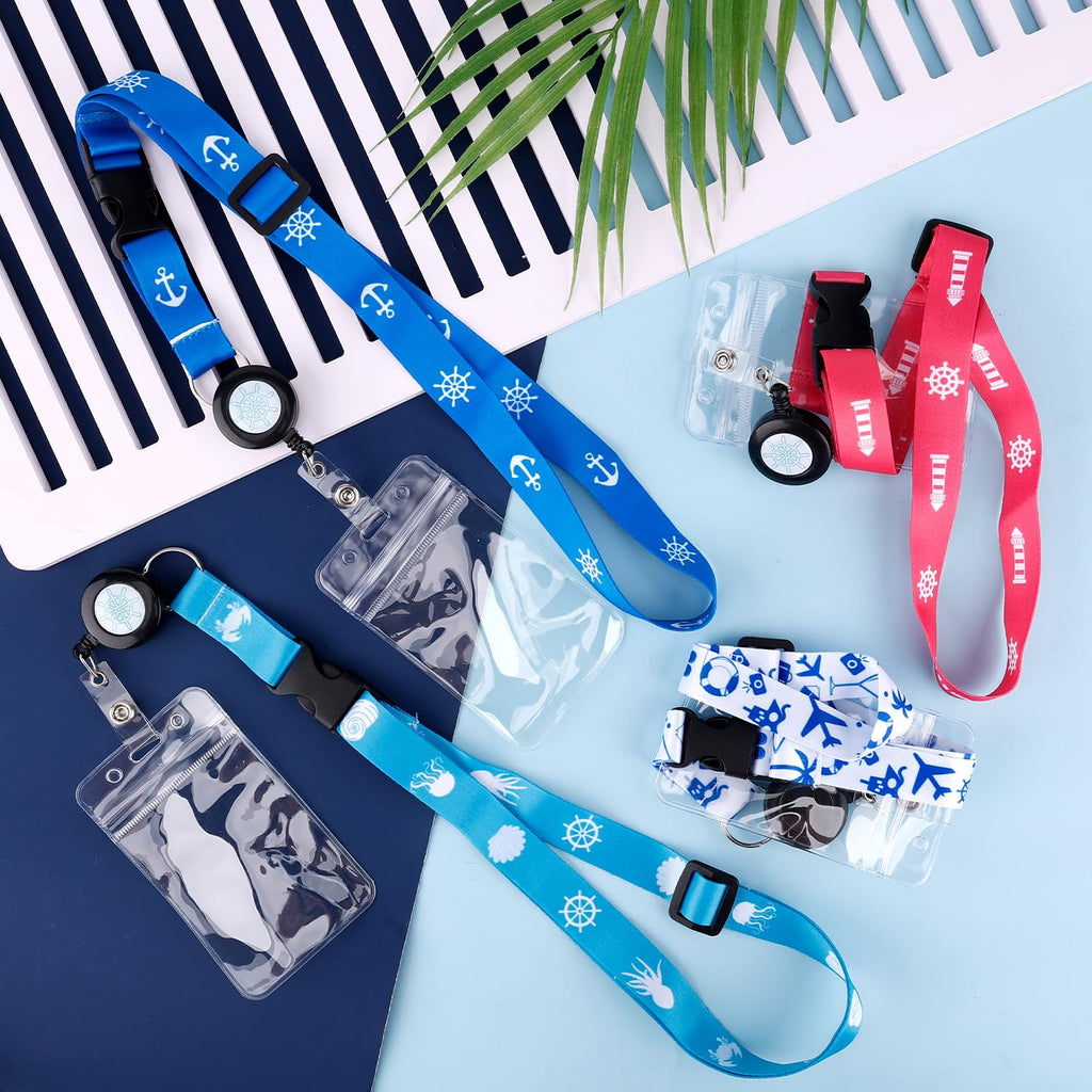 Cruise Lanyard Set, 4pcs Adjustable Cruise Lanyard Retractable Cruise Ship Card Lanyard Waterproof Cruise Lanyard with ID Holder for Cruise Must-Have Accessories (4 Colors)