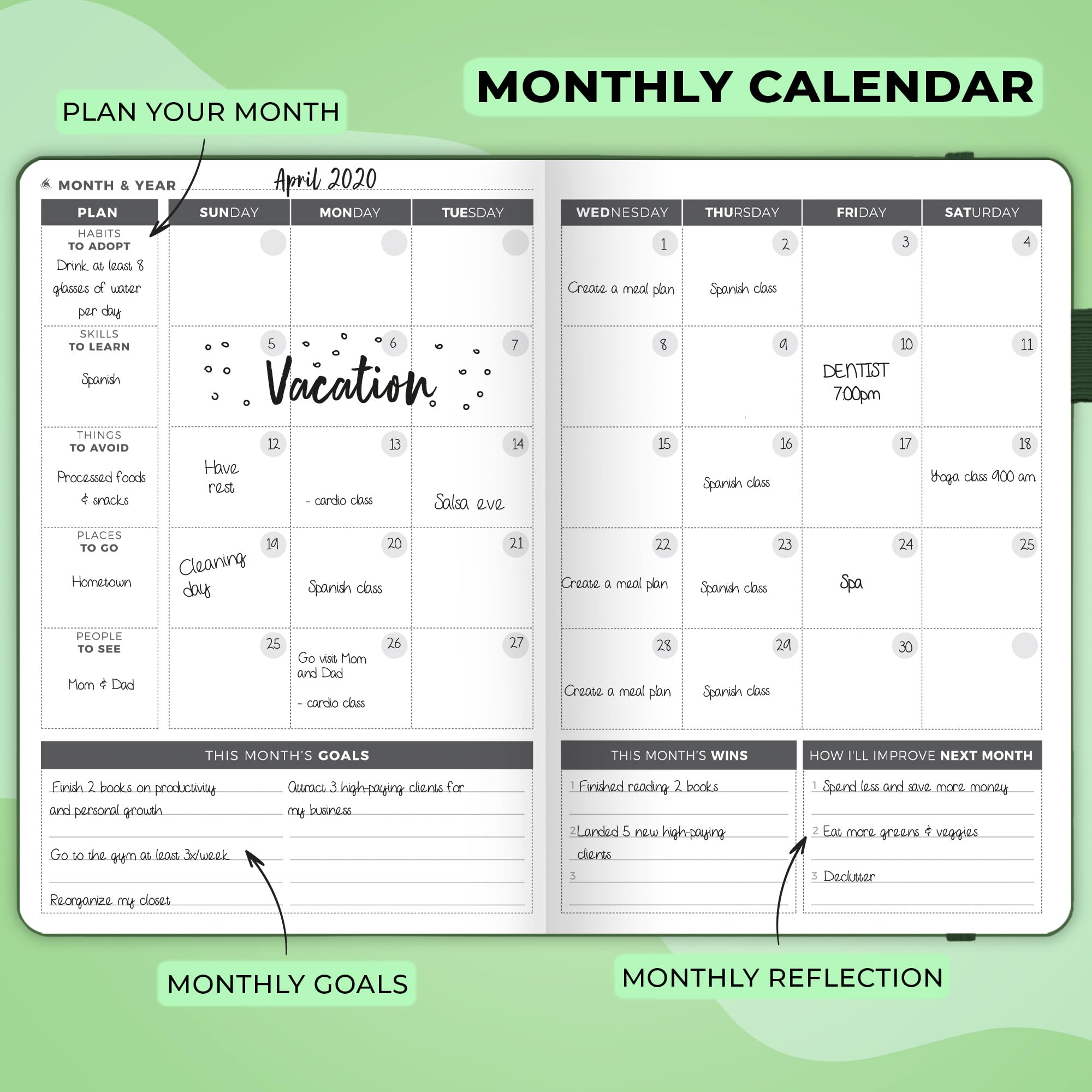 Clever Fox Planner – Weekly & Monthly Planner to Increase Productivity, Time Management and Hit Your Goals – Organizer, Gratitude Journal – Undated, Start Anytime, A5, Lasts 1 Year, Forest Green (Weekly)