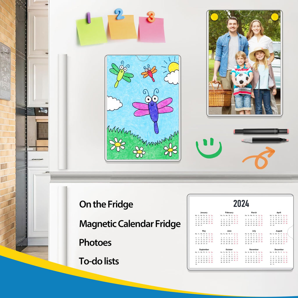 VAIIGO Magnetic Sign Holder 8.5 x 11 Wall Sign Holder 5Pack, Rigid Plastic Door Sign Holder Magnetic Frame with Magnetic Tapes and Adhesive Tapes, Adhesive Display Frame for Fridge Window Wall Display
