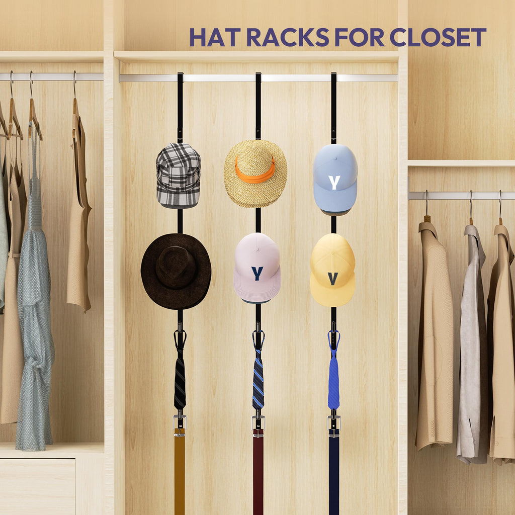 SWTYMIKI Over Door Hat Organizer - 3 Packs Metal Hanging Hat Rack with 12 Hooks Design, Hat Racks for Baseball Caps Hanger Organizer Storage Holds up to 60 Caps for Door, Bedroom, Closet
