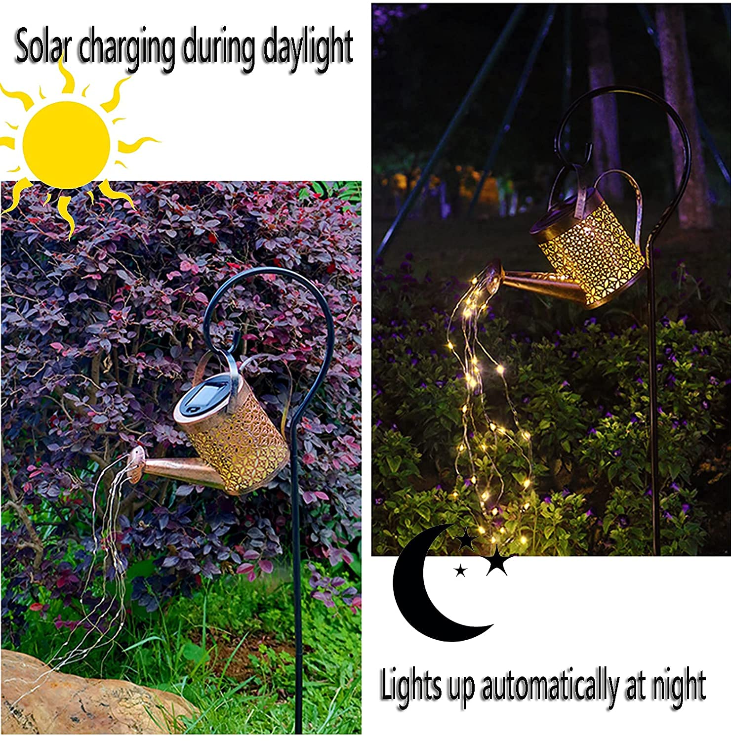 Solar Shower Watering Can Light，LED Solar Garden Lights Outdoor，Waterproof Strip Light,Waterfall Fairy Light，Solar Art Garden Light for for Party,Garden，Home,Yard,Lawn,Decor Retro Metal Solar Lights