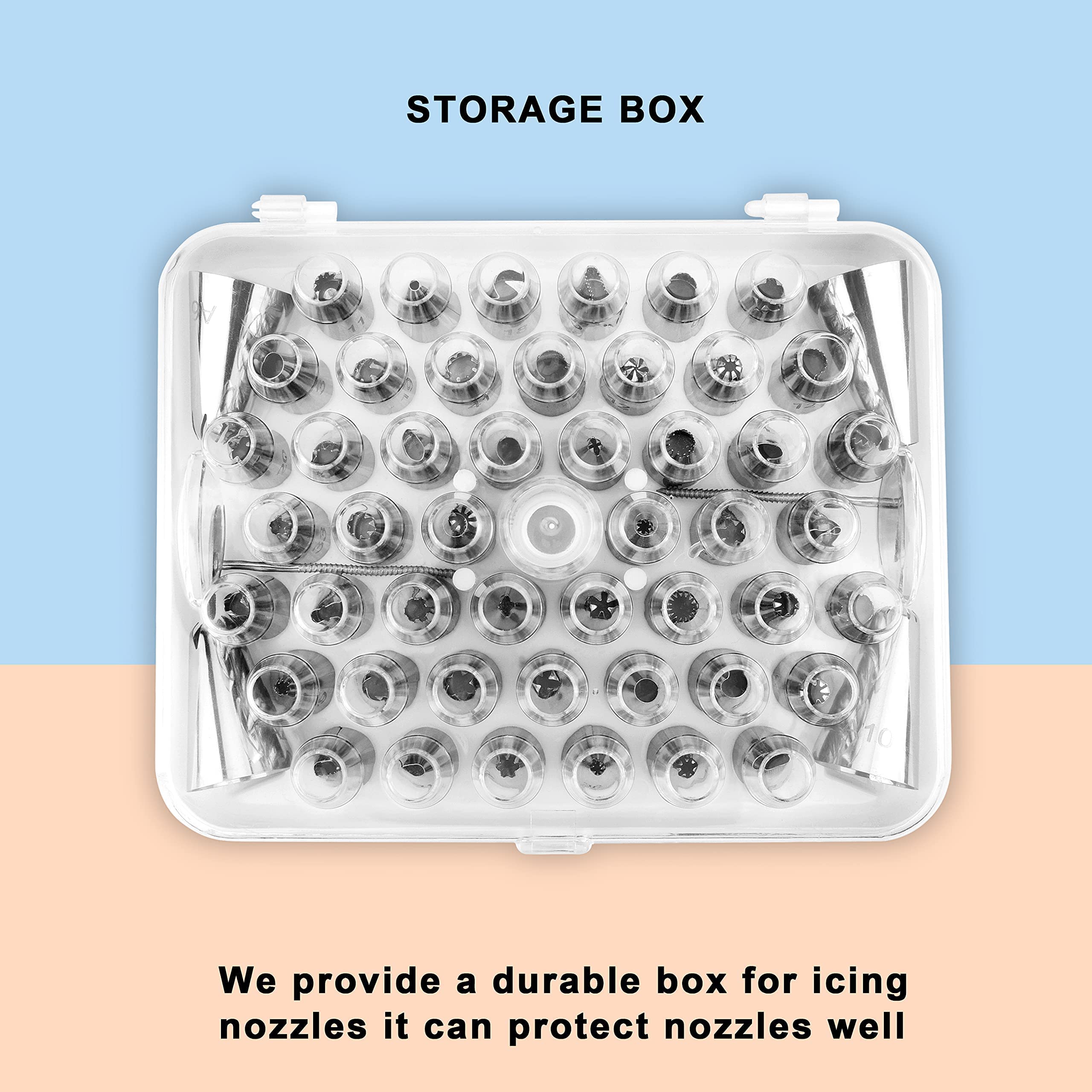 Icing Piping Tips Set Icing Piping Tips Set,52 Piping Tips,2 Flower Nails and 1 Coupler.A Durable and Convenient Box.