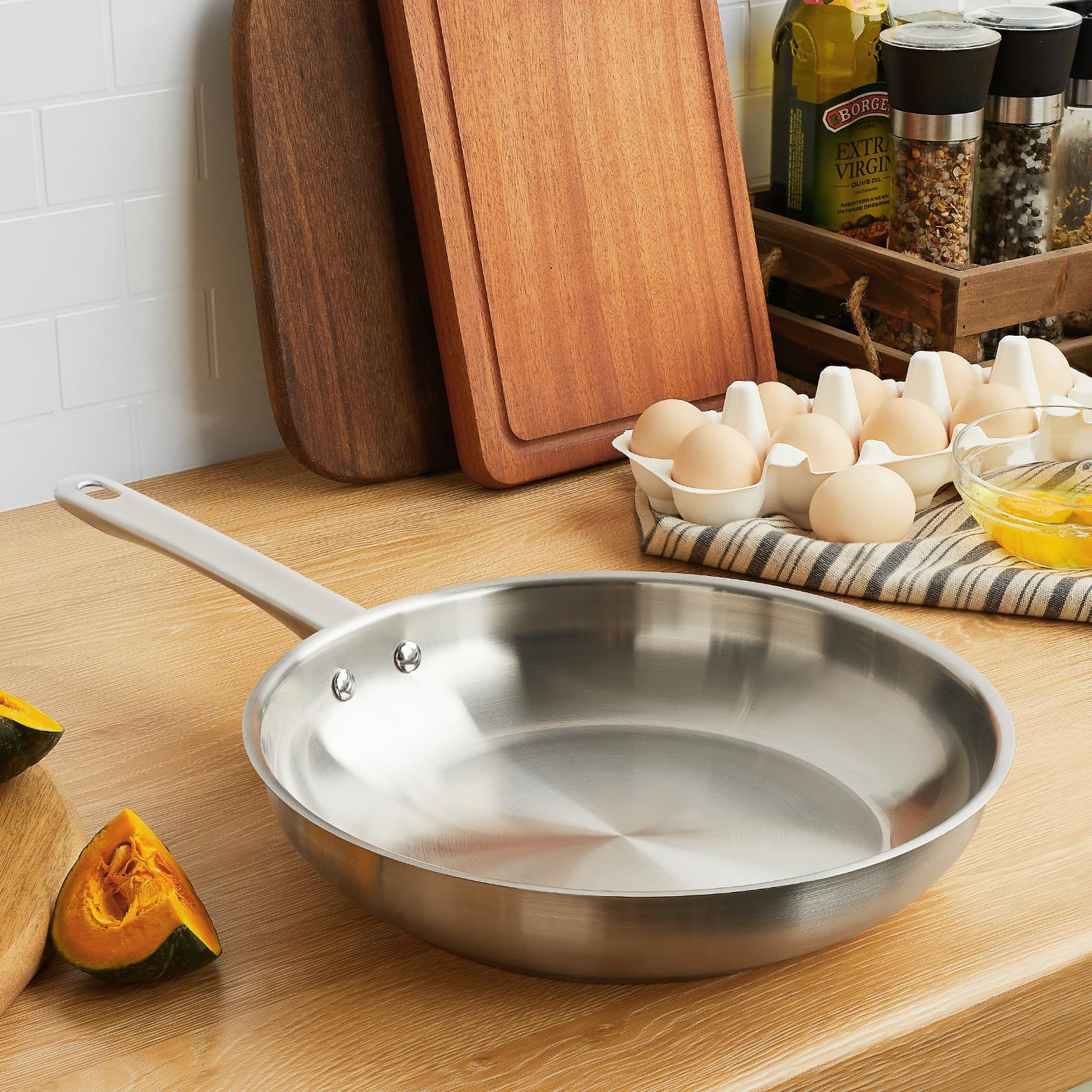 KOCH SYSTEME CS 8 Inch Stainless Steel Pan, 20cm Stainless Steel Frying Pan with Tri-ply Bottom, Riveted Handle, Fast Even Heat Distribution, Induction Compatible, Oven & Dishwasher Safe