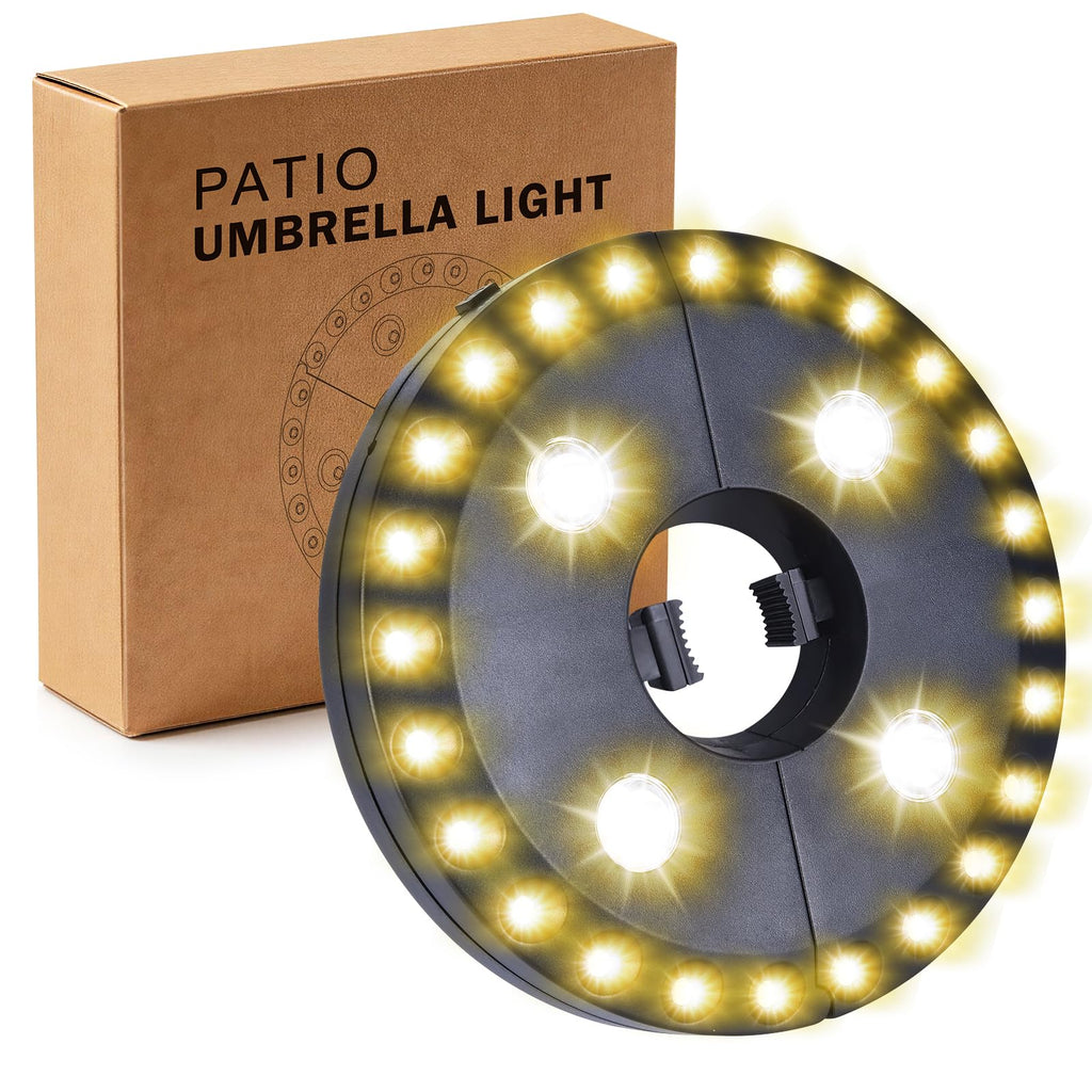 OYOCO Warm White Patio Umbrella Light 3 Brightness Modes Cordless 28 LED Lights at 200 lumens 4 x AA Battery Operated,Umbrella Pole Light for Patio Umbrellas,Camping Tents