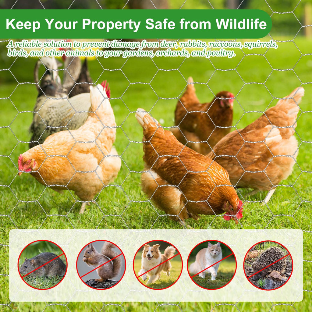 16inx20ft Chicken Wire with 50 Zip Ties, Galvanized Hexagonal Metal Mesh Wire Fencing to Protect Gardening Plants, Vegetables, Flowers, Fruits from Dogs, Rabbits Squirrels