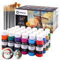 Artecho Acrylic Paint Set 24 Colors 2oz/59ml with 12 Brushes, Painting Kit for Adults, Beginners on Glass, Wood, Ceramic, Rock, Window, Craft, Model