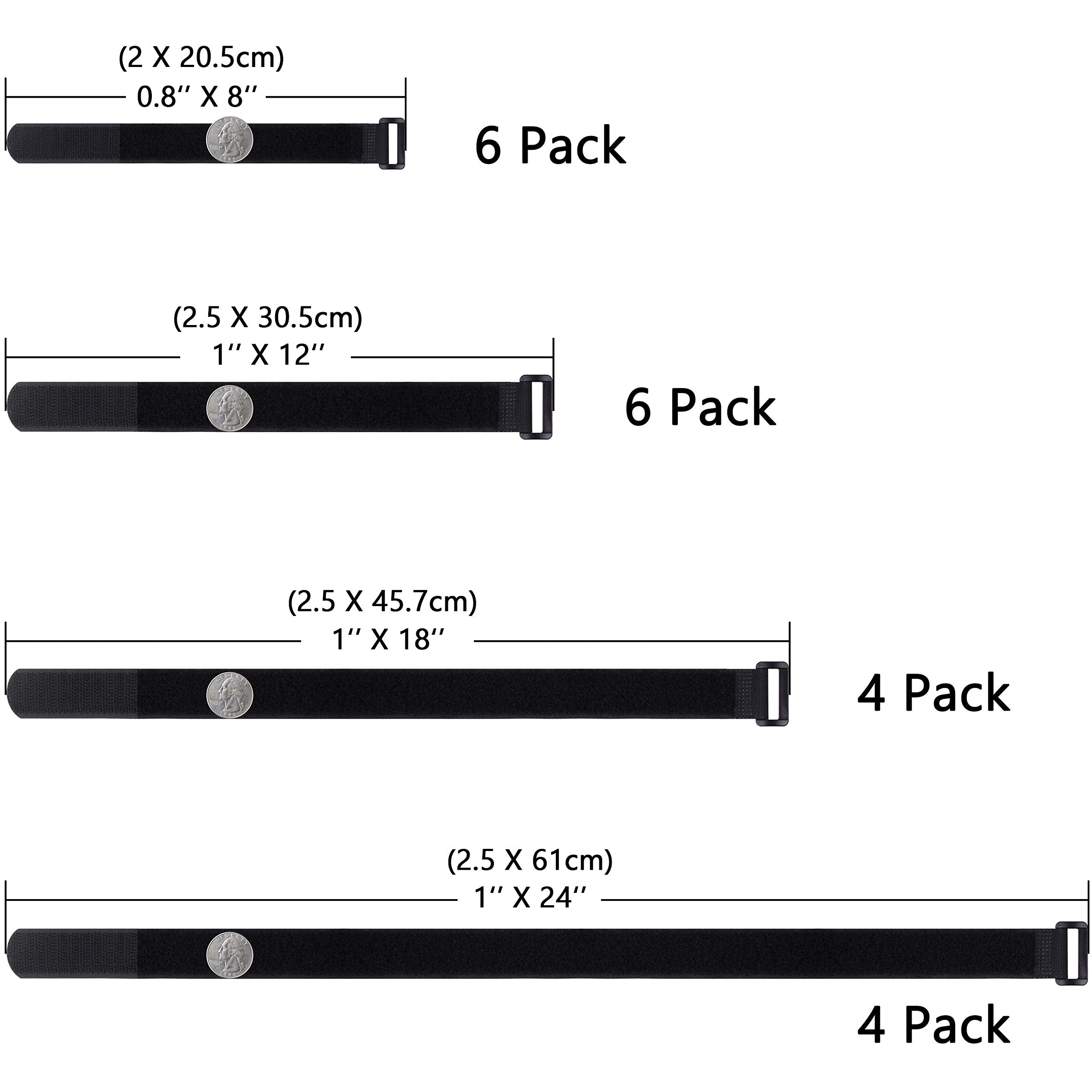 20 Pack (8 12 18 24 inches) Hook and Loop Reusable Fastening Cable Tie Down Straps by Wisdompro - Reusable, Durable Functional Ties to Keep Your Home, Office, Workspace from Tangled Messes of Cords