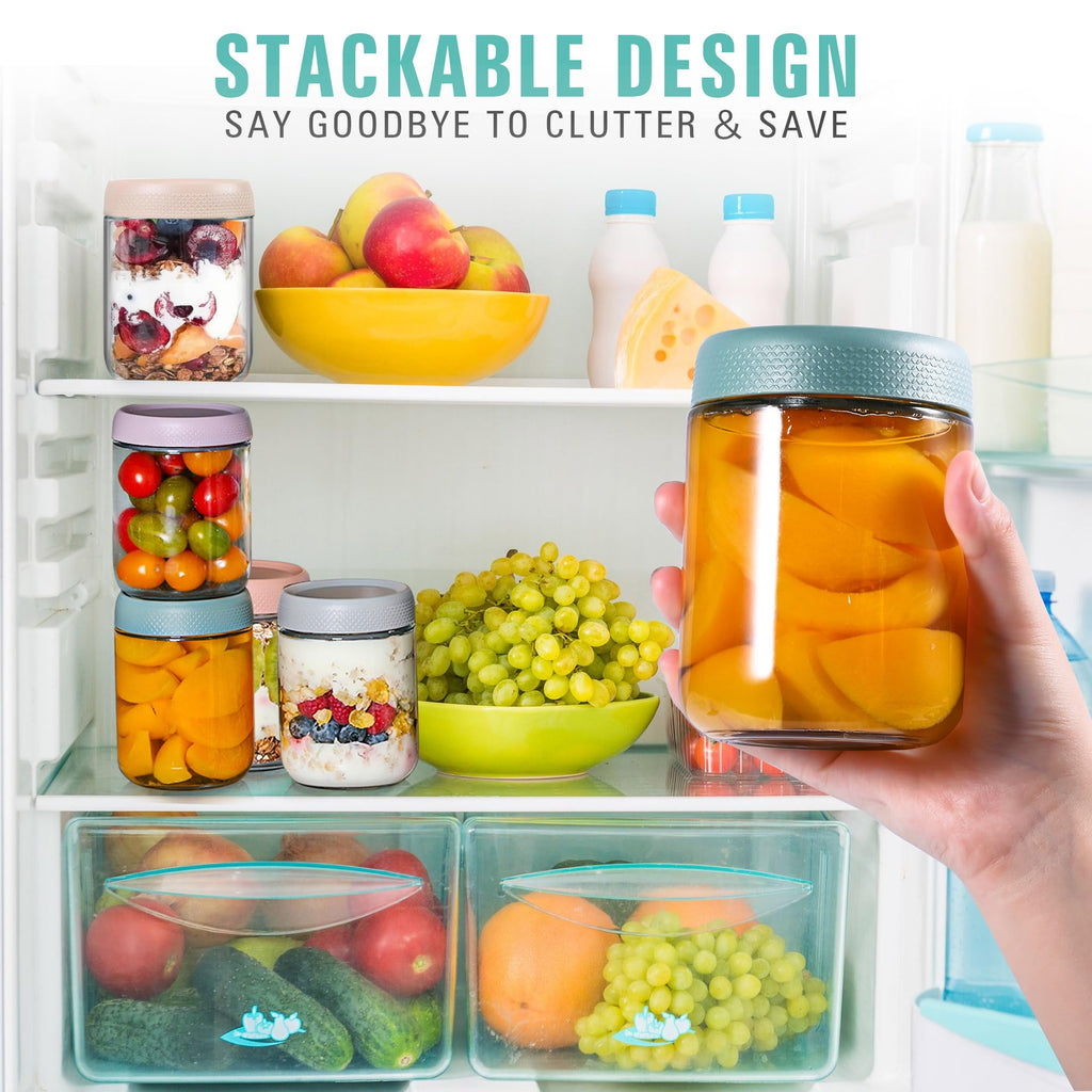 Wide Mouth Mason Jars, 16oz Round Glass Container With Airtight Lids for Overnight Oats, Fruit Salad, Cereal, Snacks, Spice Storage - Leak Proof Clear Food Jars (6pcs)