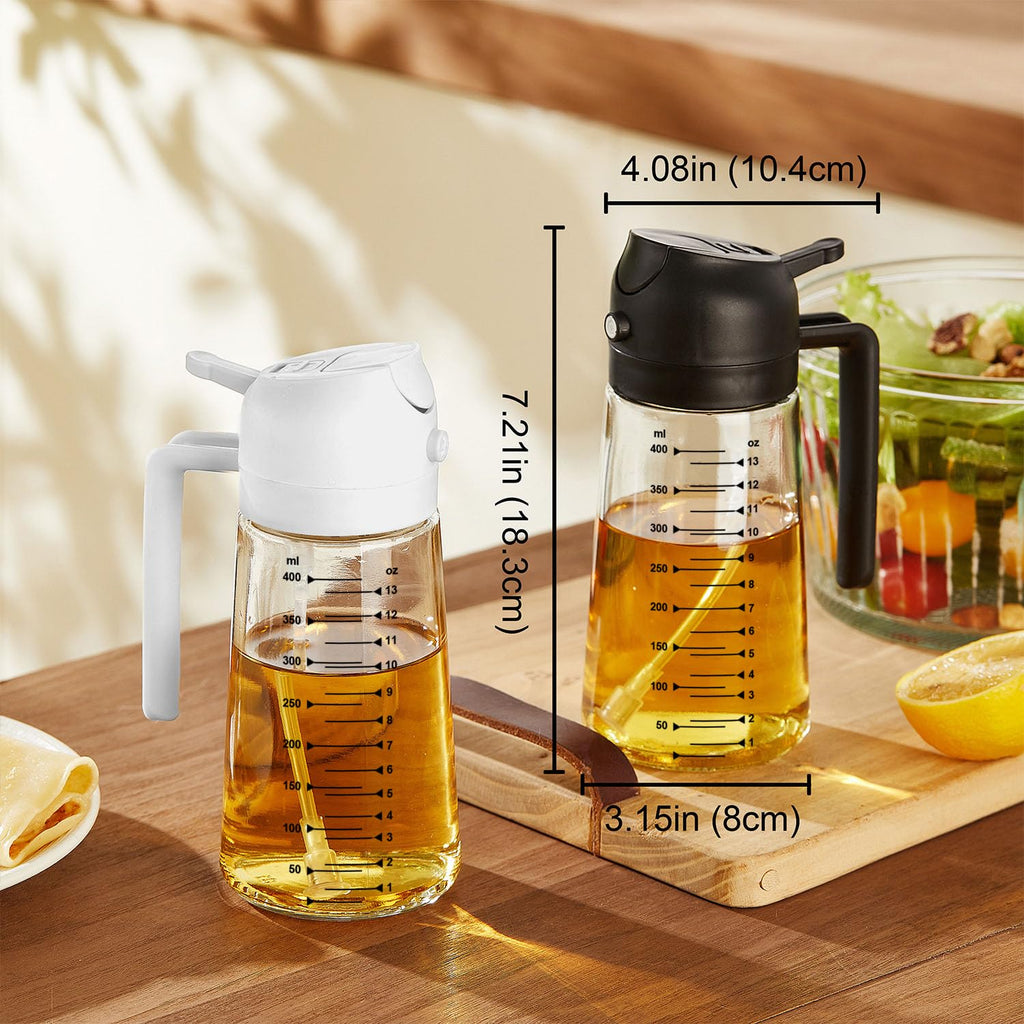 TrendPlain 470ml Olive Oil Spray Bottle for Kitchen Gadgets - 2 in 1 Olive Oil Dispenser Bottle and Air Fryer Accessories for Cooking, Salad and BBQ - Black & Ash