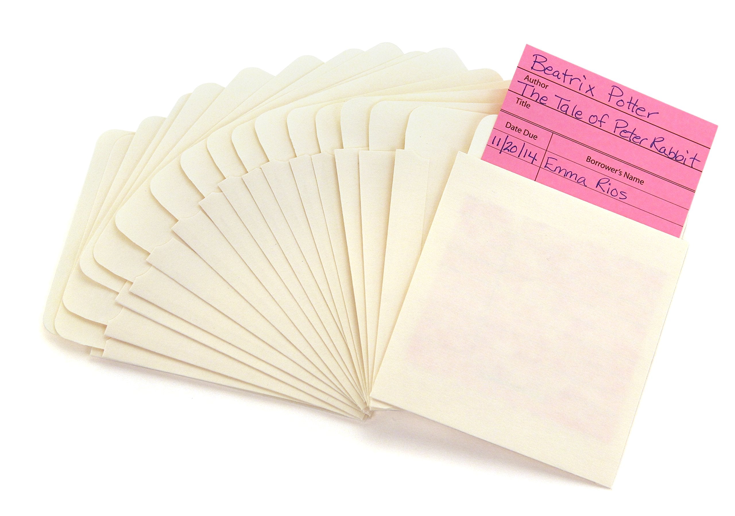 HYGLOSS 15430 Self-Adhesive Library Card Pockets, 3.5-Inch by 5-Inch, 40 Pages, Manila , White