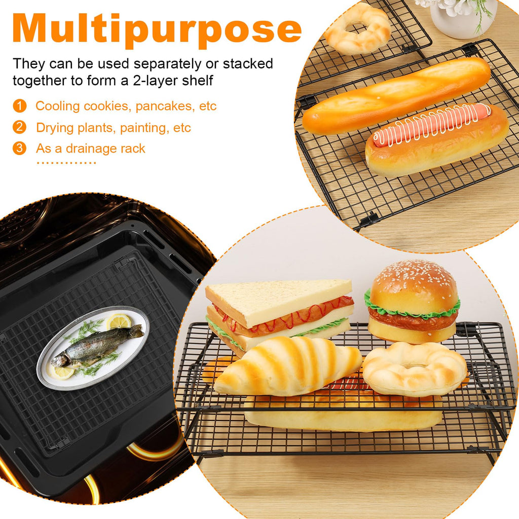 2 Pcs Cooling Rack for Baking and Cooking 13.4x9.4 inch , Carbon Steel Stackable Cookie Cooling Rack with Collapsible Legs , for Grilling, Wire rack for baking sheet Baked Goods Cake Cookie gadgets