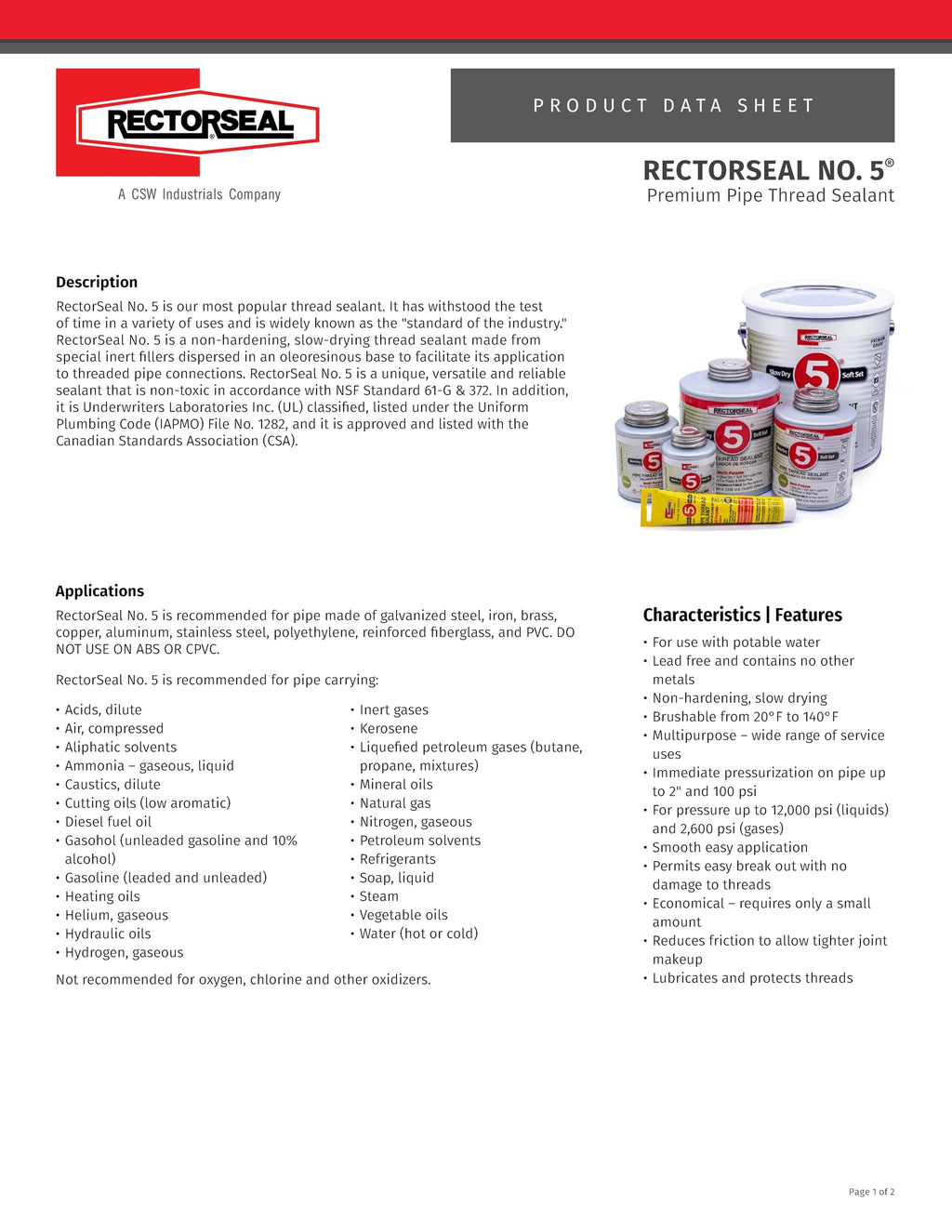 Rectorseal 25790 1-3/4-Ounce Tube No.5 Pipe Thread Sealant