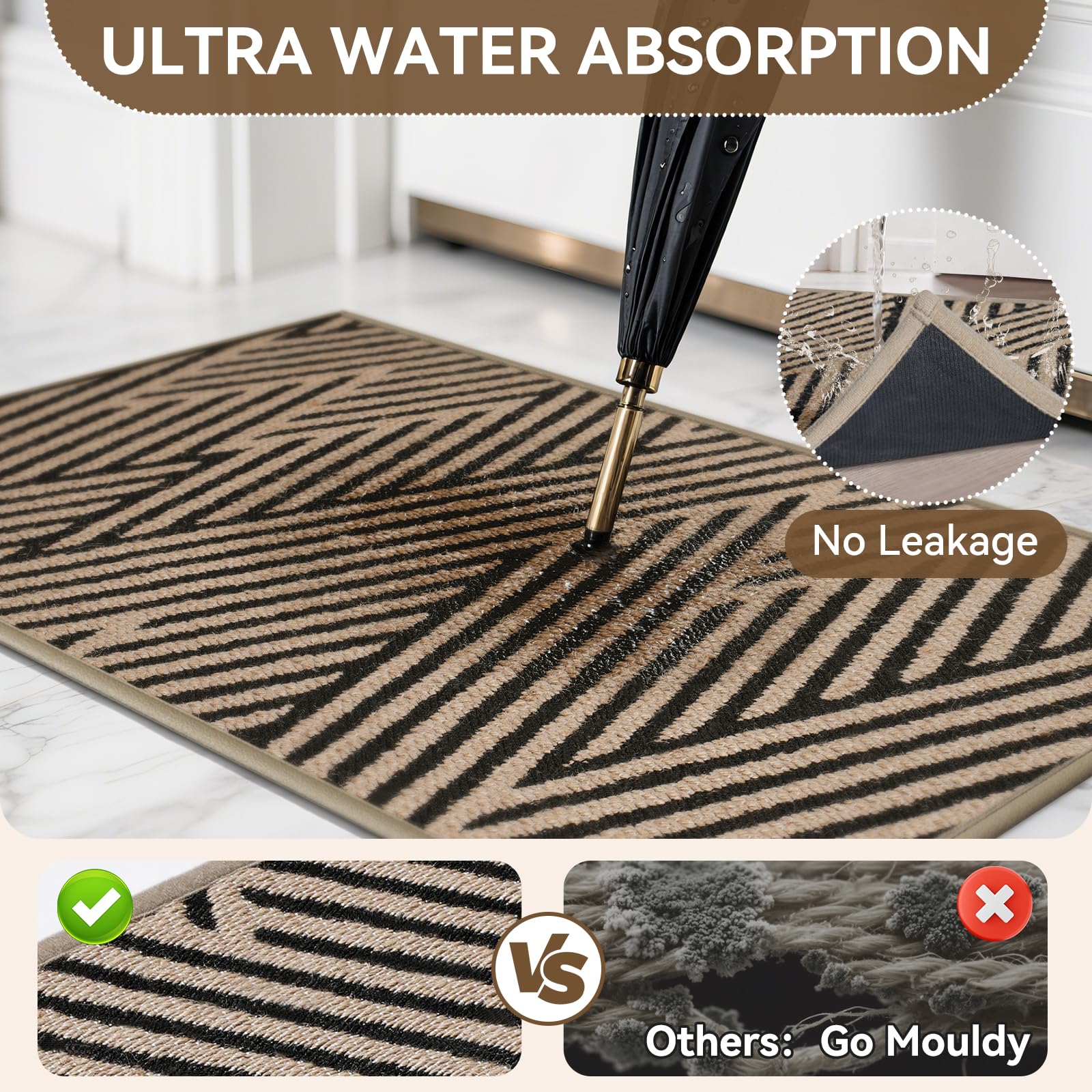 YDKGL Door Mat Indoor Outside Entrance 17"x30", Low-Profile Non Slip Outdoor Inside Doormat Entryway Mat, Dirt Resistant Absorbent Front Porch Welcome Entry Mats, Washable Easy Clean, Brown