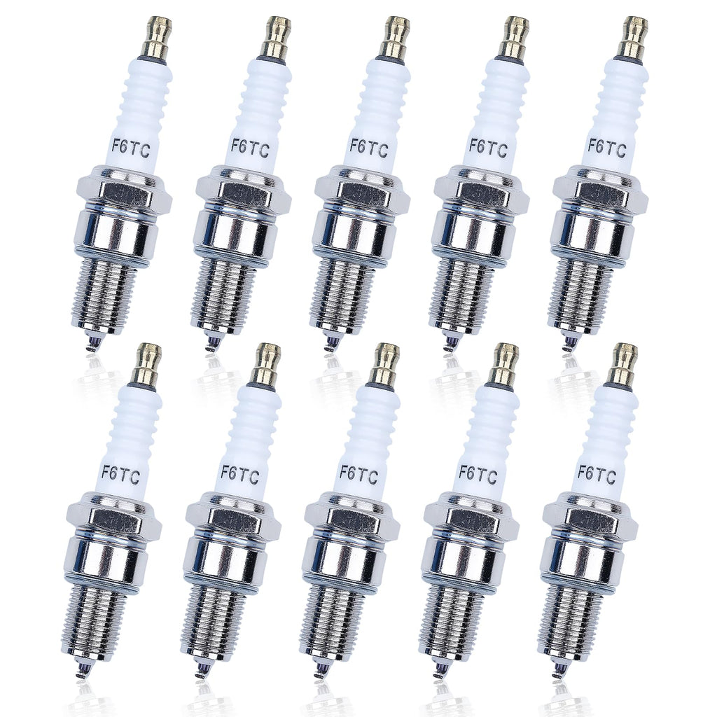 F6TC Spark Plugs for Honda GX160 GCV160 GX100 GX120 GX200 GX240 GX270 GX340 GX390 Series Lawnmower Engine Sparkplug， F6TC Spark Plug for NGK BP6ES and for Champion N9YC, (10 Pack F6TC Spark Plug)
