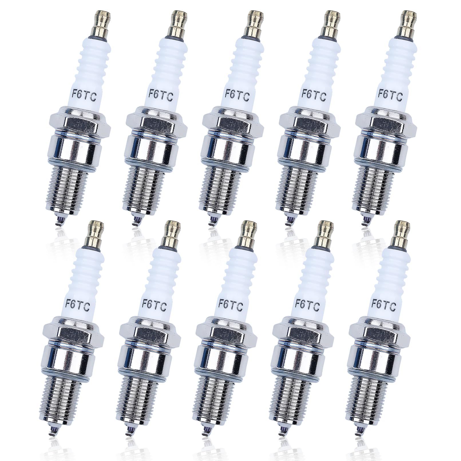F6TC Spark Plugs for Honda GX160 GCV160 GX100 GX120 GX200 GX240 GX270 GX340 GX390 Series Lawnmower Engine Sparkplug， F6TC Spark Plug for NGK BP6ES and for Champion N9YC, (10 Pack F6TC Spark Plug)