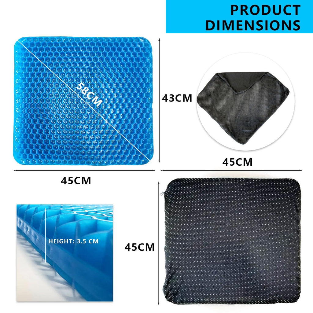 Gel Seat Cushion for Office Chair, 43 x 45 cm Double Layer Honeycomb Cooling Pad with 2 Washable Non Slip Covers, Pressure Relief Seat Cushion for Long Sitting, Car, Home and Wheelchair