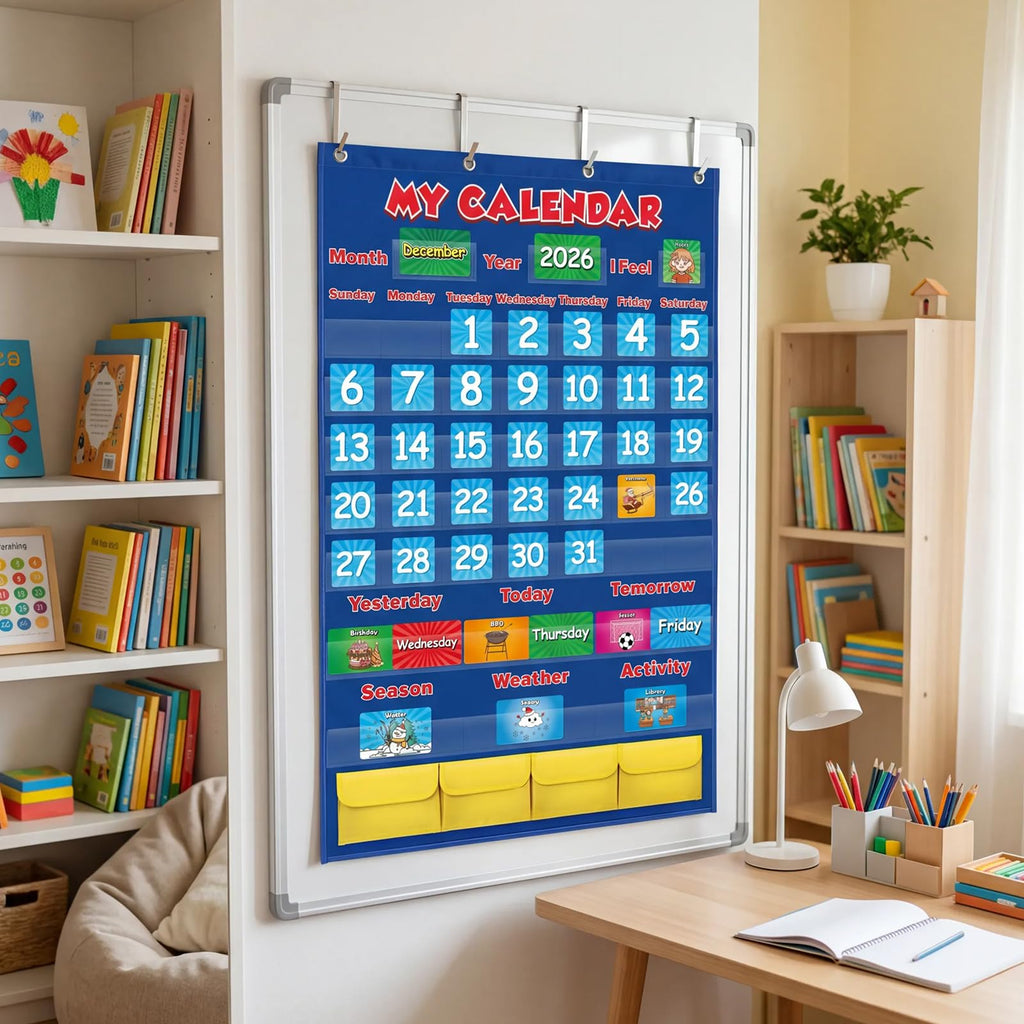 Aizweb Classroom Calendar Pocket Chart,Monthly Calendar for Kid Preschool Kindergarten Classroom Elementary Must Haves,Classroom Decorations Decor,Homeschool Teacher Supplies,Back to School Supplies