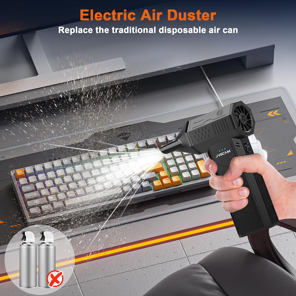 JVSCAM X3 Compressed Air Duster - Electric Air Duster with Brushless Motor,3 Gear Adjustable - Mini Air Blower- Rechargeable Air Duster for PC, Keyboard, Car,Outdoors,Home,Snow and Leaves Clearing
