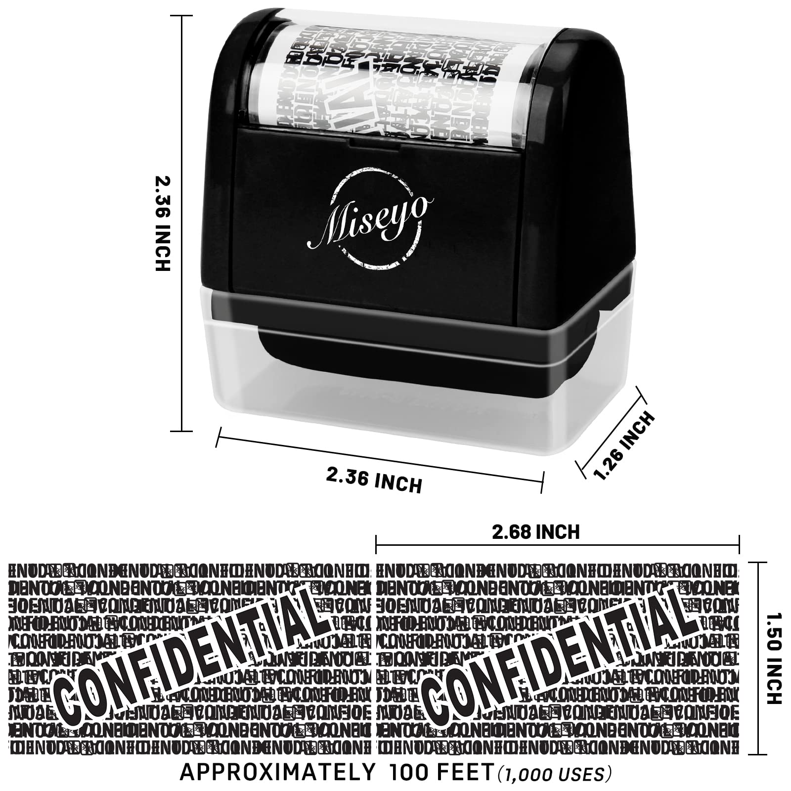 Miseyo Identity Theft Protection Roller Stamp Set - Black (6 Refill Ink Incleded)