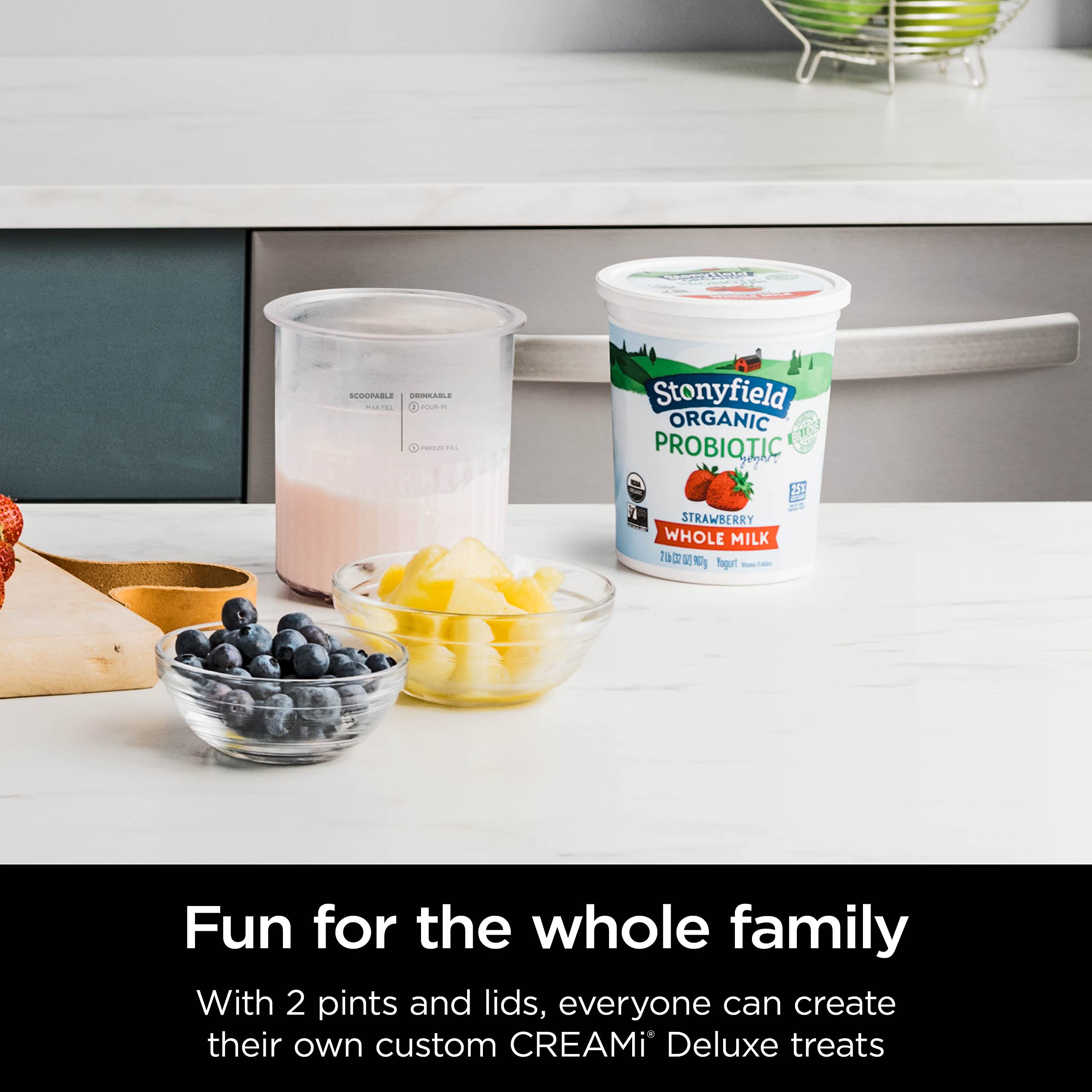 Ninja Creami Pints 2 Pack, Compatible with NC500 Series Creami Ice Cream Makers, BPA-Free & Dishwasher Safe, Color Lids, 1 Pint Each, Clear/Coral/Yellow, XSKPNTLD2