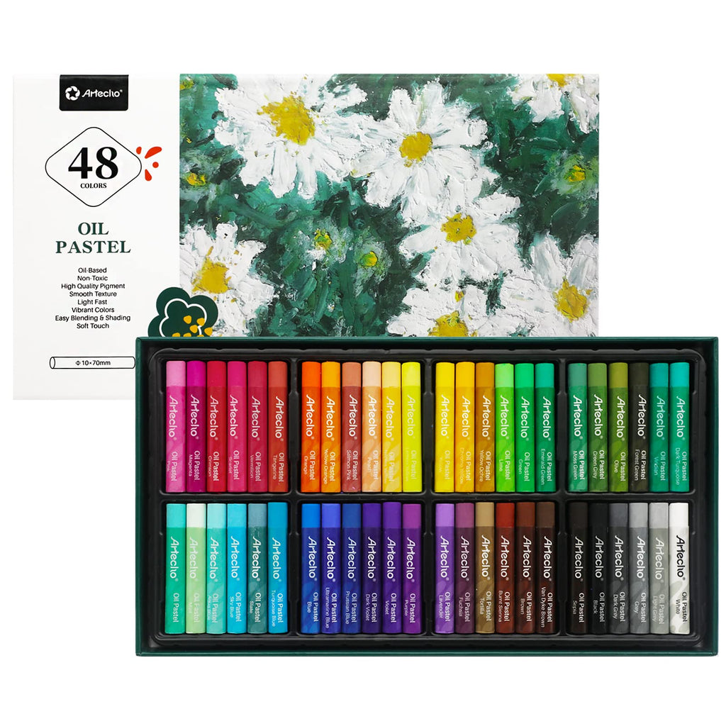 Artecho Oil Pastels Set of 48 Colors, Soft Oil Pastels for Art Painting, Drawing, Blending, Oil Crayons Pastels Art Supplies for Artists, Beginners, Teachers
