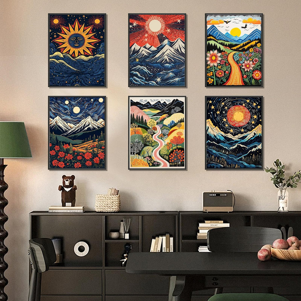 DOTSOPS 6 Pack Diamond Art Kits for Adults Diamond Painting Kits Gem Art Kits for Adults Women Beginner for Gift Home Wall Decor(Landscape Abstract 12x16 Inches)