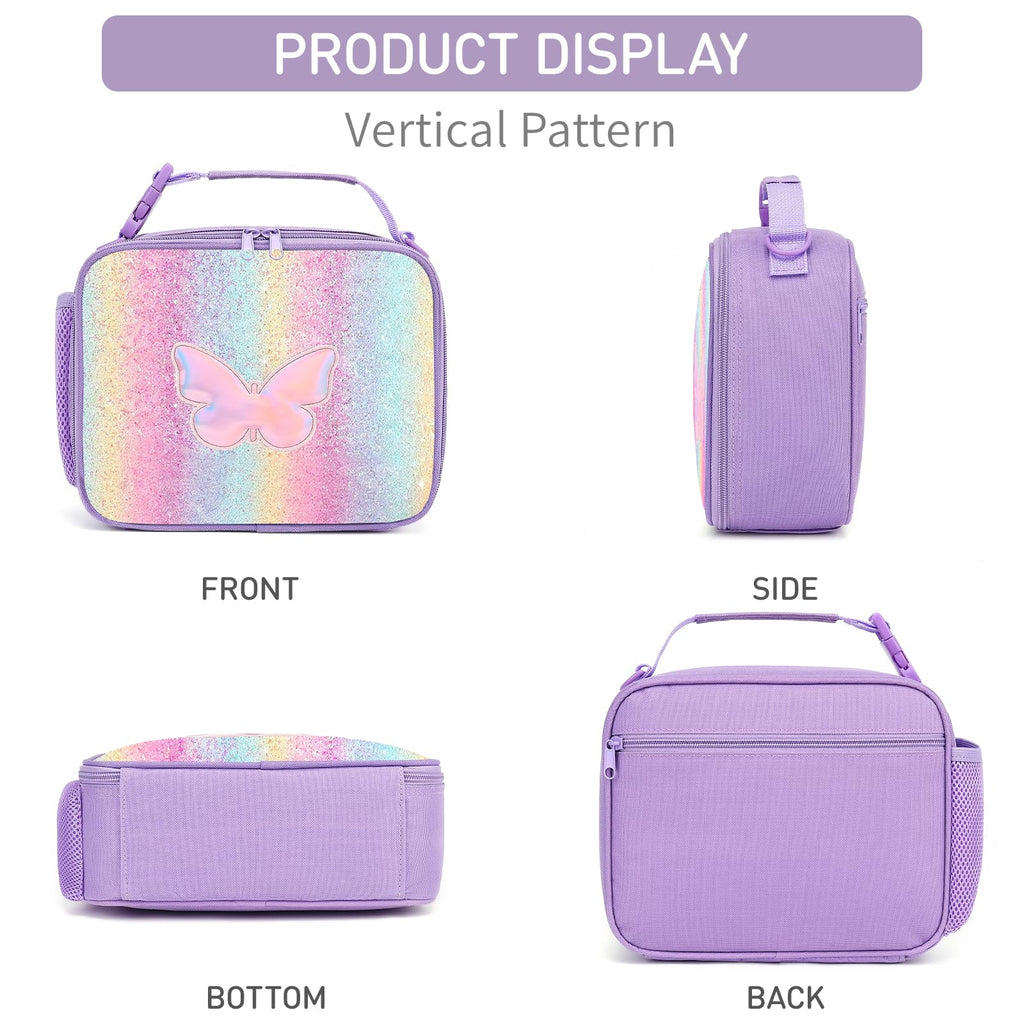 Hairao Butterfly Lunch Box for Girls Kids Rainbow Lunch Bag Waterproof Thermal Insulated Cooler Bag for Girls Kids Toddlers Teens School Gift