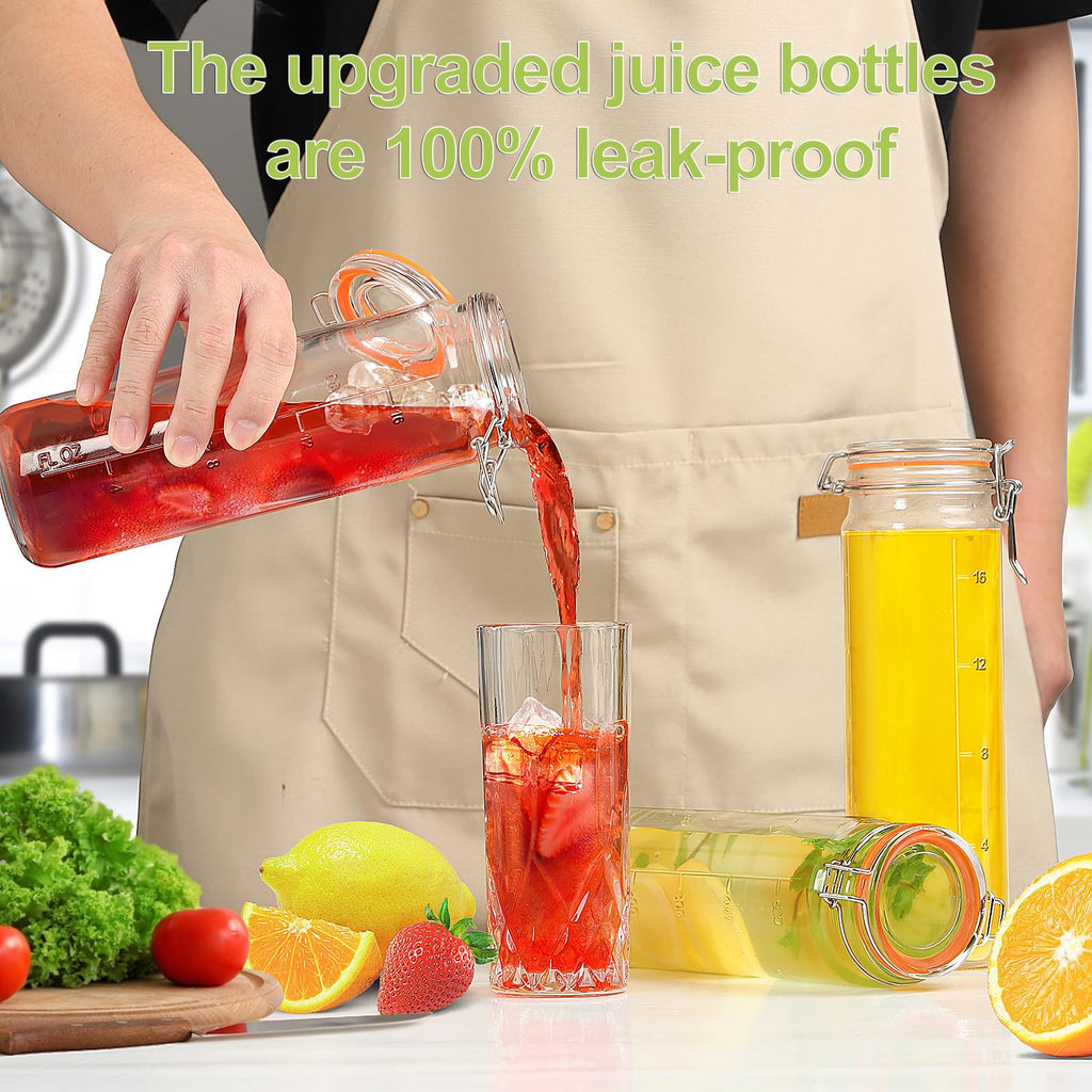 Huichuiero 20 oz(600 ML) Airtight Glass Jars with Lids, Wide Mouth Juicing Bottles with Hinged Lids and Leak Proof Rubber Gasket, Drinking Bottles Perfect for Vanilla Extract, 6 Pack