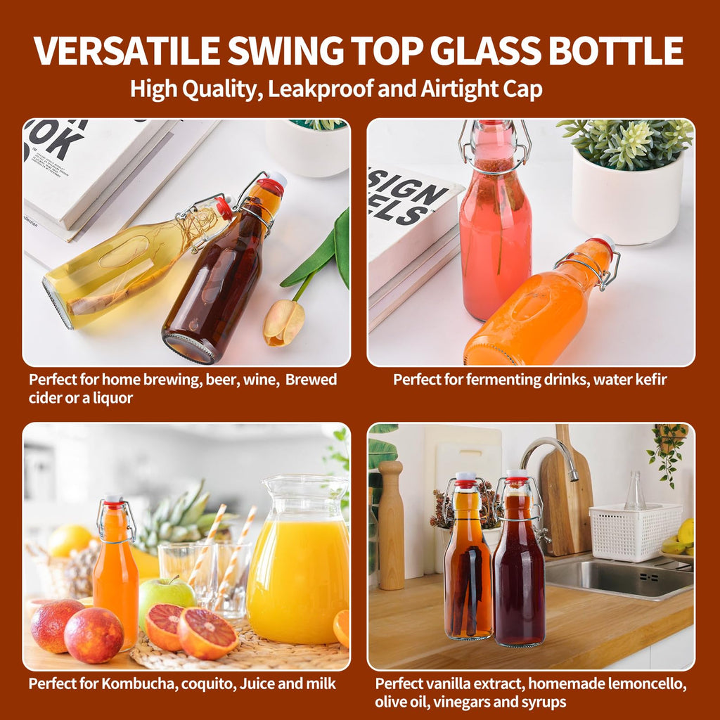 6 PCS 250ml Glass Bottles with Stoppers, Swing Top Beer Brewing Glass Bottles with Airtight Lid, Flip Top Glass Bottle for Fermentation, Kombucha, Vanilla Extract, Wine, Oil, Vinegar and Beverages