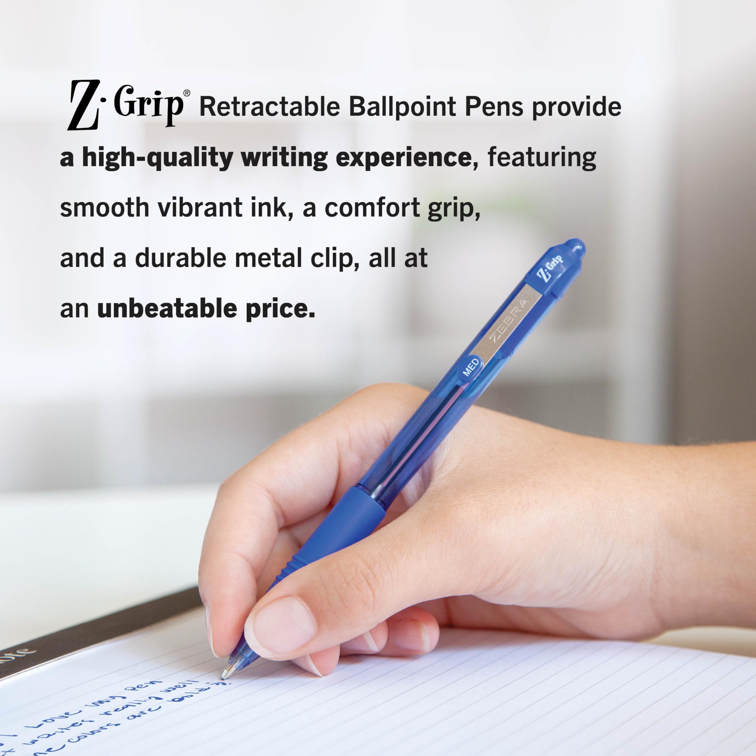 Zebra Pen Z-Grip Retractable Ballpoint Pen, Smooth-Flowing Blue Ink, 1.0mm Medium Point, School & Office Supplies, Ideal for Note-Taking, Journal and Planner Use, 24-Pack (12225)