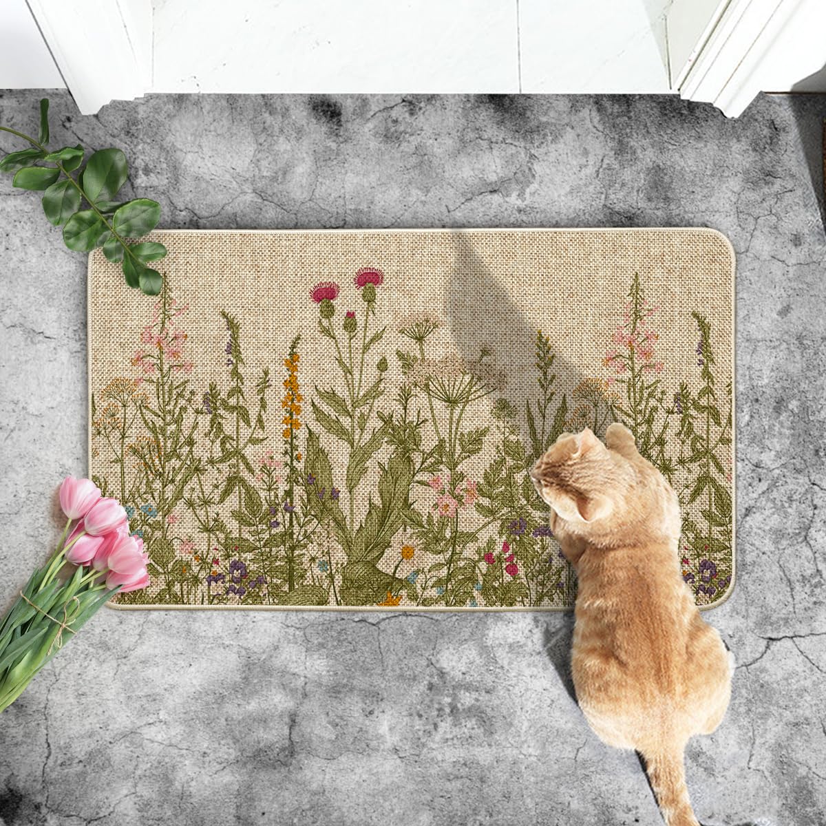 Artoid Mode Wildflower Floral Doormat, Flowers Home Decor Low-Profile Switch Rug Door Mat Floor Mat for Indoor Outdoor 17x29 Inch