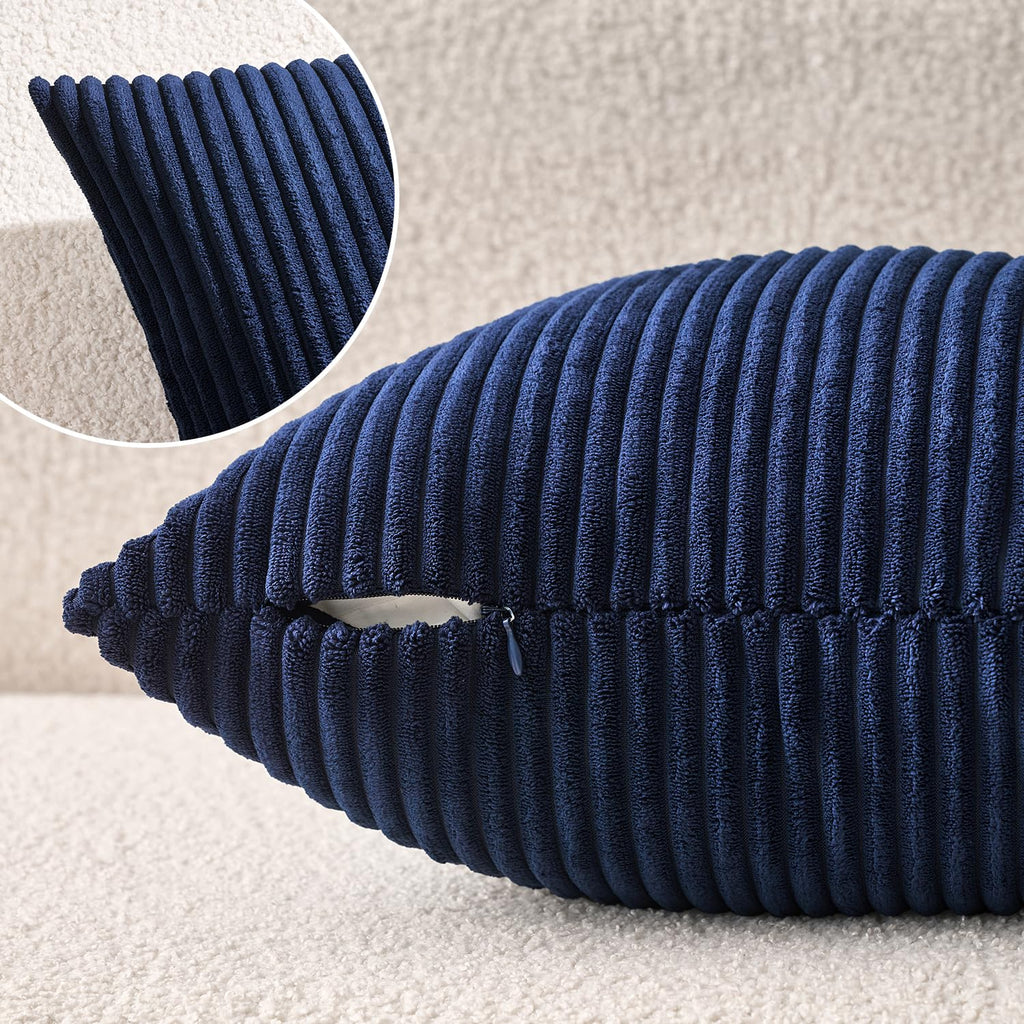 MIULEE Pack of 2 Corduroy Soft Soild Decorative Square Throw Pillow Covers Cushion Cases Pillow Cases for Couch Sofa Bedroom Car 18 x 18 Inch 45 x 45 cm, Navy Blue